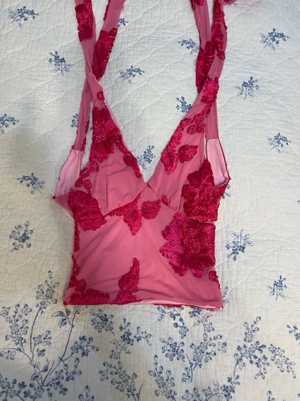 Peppermayo Pink & Fuchsia Floral Lace V-Neck Sleep Top